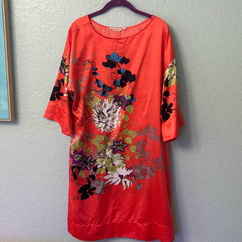 Soft Surroundings Silky Coral Floral Kimono Style Tunic Oversized Medium